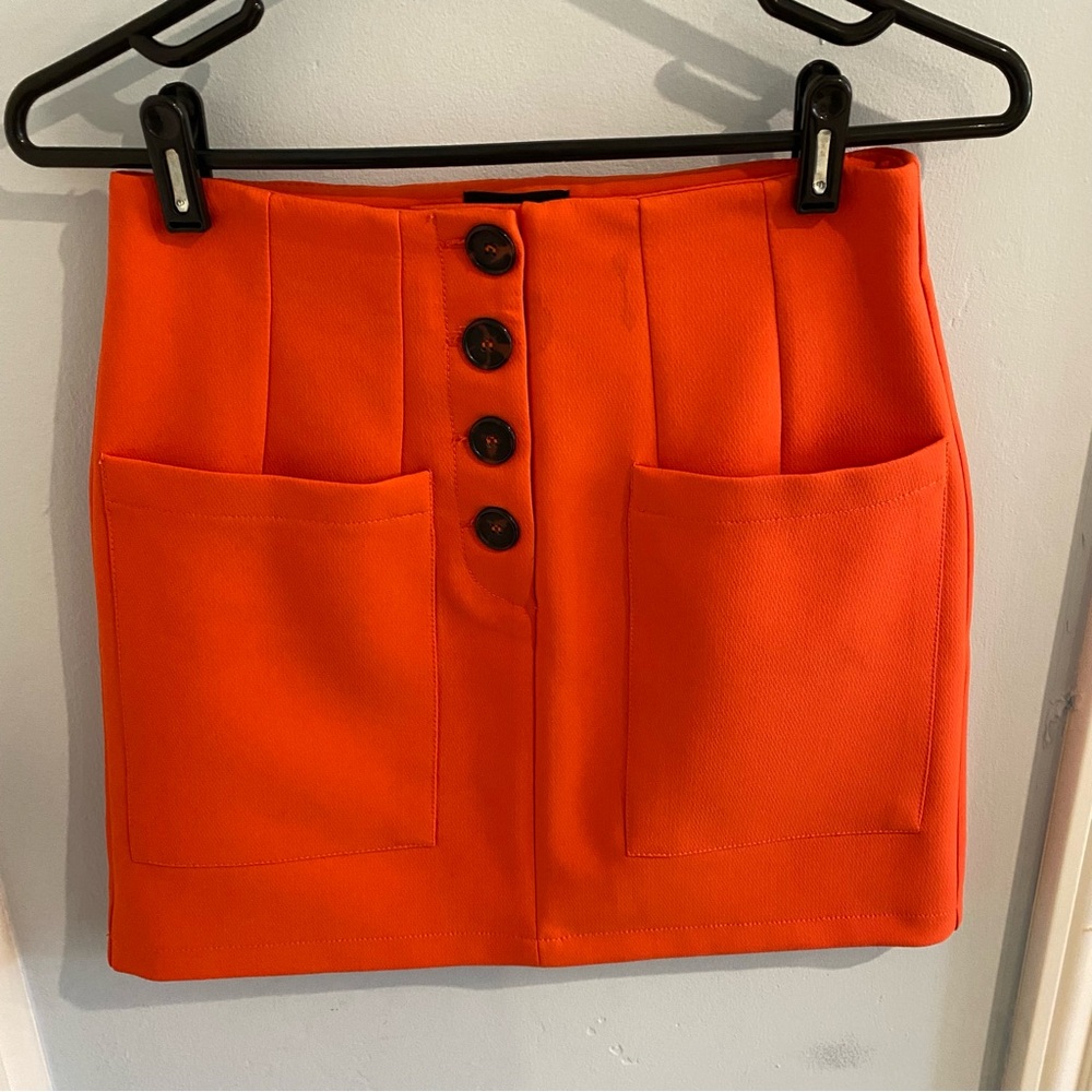 Orange Button-Front Skirt